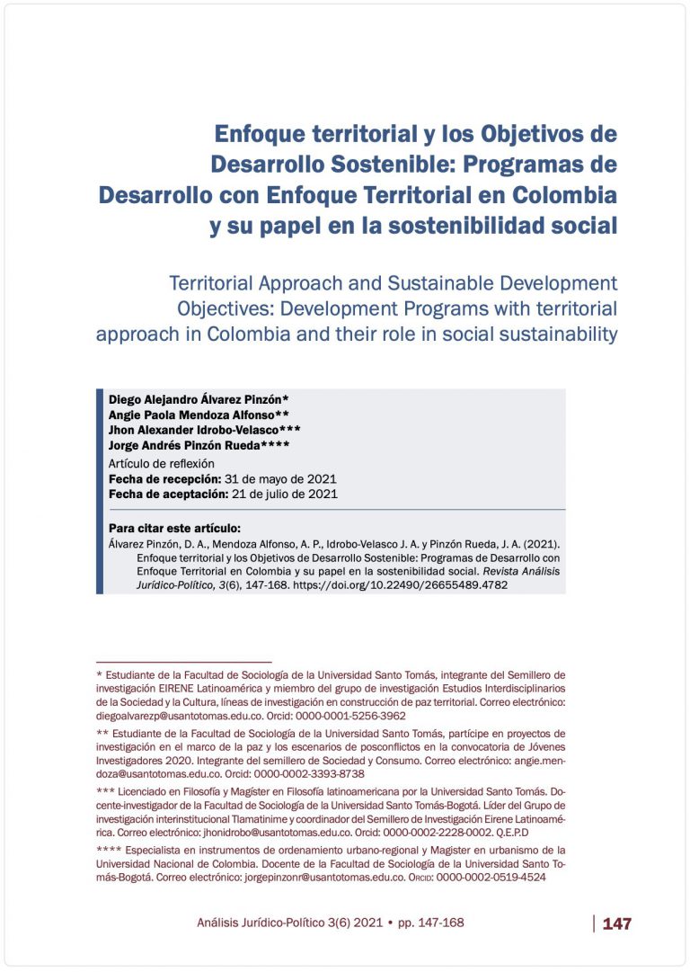 Enfoque territorial y los Objetivos de Desarrollo Sostenible: Programas de Desarrollo con Enfoque Territorial en Colombia y su papel en la sostenibilidad social